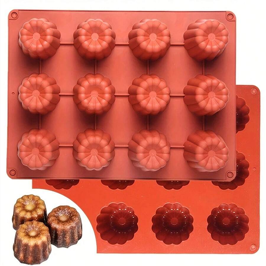 1/2pcs 12 Cavity Round Cylinder Silicone Baking Tin Canele Cake Pan DIY Soap Mold Cupcake Silicone Mold Baking Tray Bakeware - Multicolor - View 1