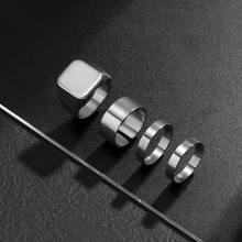 A Set Of Four Smooth Hip-Hop Minimalist Men's Street Photography Accessories Rings - Silver - View 3