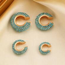 4pcs/8pcs Punk Hip-Hop Copper Inlaid Zirconia C-Shaped Clip-On Earrings Set, Simple & Stylish Jewelry For Women, Versatile Daily Wear