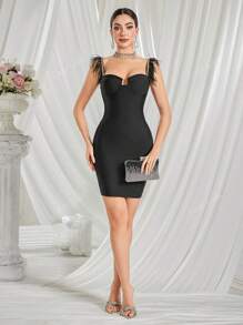 Feather Halter Rhinestone Skinny Wrap Hip Dresses Evening Party Gown, Wedding Guest Dress