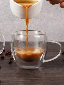 1 pieza Taza de café de vidrio de doble capa de 250ml, resistente a altas temperaturas, gruesa y antique-escaldado con asa recta, taza para latte, taza de leche aislada, taza de té/bebida transparente de alta calidad para el hogar, regalo ideal para fiestas