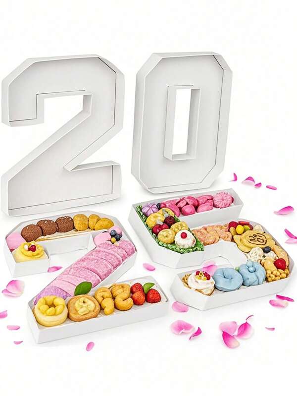 1pc 0-9 Digit Shape Tray, Photography Prop, DIY Food Tray, Decorative Paper Board Number Box, Suitable For Elderly Birthday, Fruit, Cookie, Dessert Plate, Cake Display, Graduation, 1st Birthday, Family Gathering, Bridal Shower, Handmade