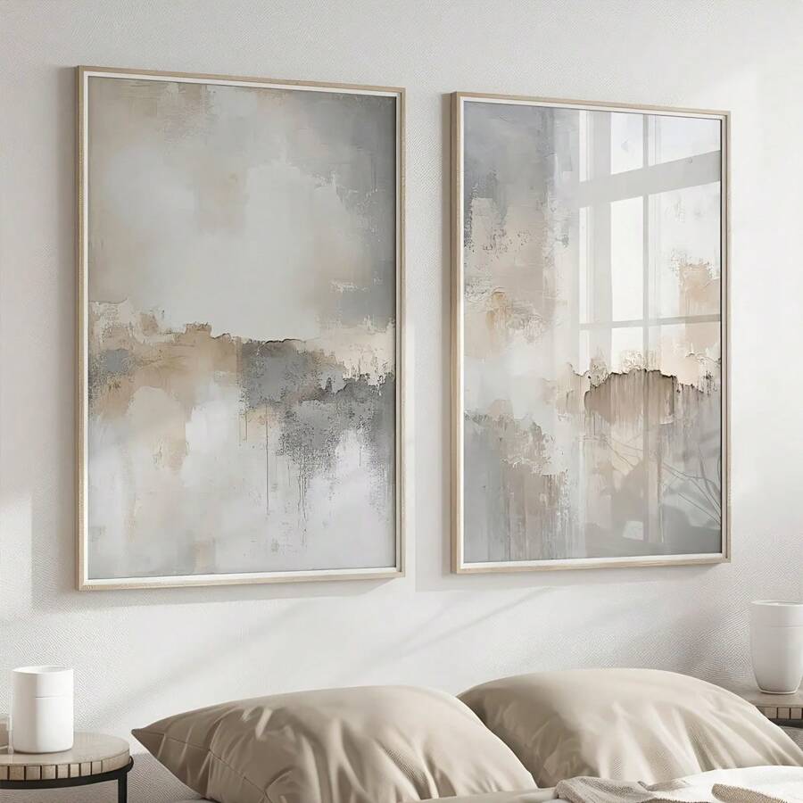Set Of 2 White Abstract Posters, Art Prints, Modern Minimalist Posters, Neutral Abstract Wall Arts Decor, Elegant Gray And White Canvas Designs, Suitable For Living Room, Bedroom, Hotel Decoration, Unframed.
