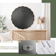 Wall Decoration Modern Sun Flower Wave Mirror Aluminum Alloy Frame Round Mirror Bathroom Bedroom Living Room House Office Entrance