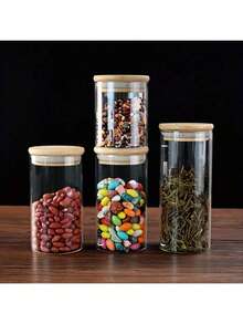 1pc/6pcs Set High Borosilicate Heat-Resistant Glass Airtight Jars, Transparent Round Glass Food Storage Canisters With Lids For Kitchen, Snacks, Dry Goods - Transparent - View 6