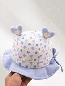 1pc Spring/Autumn Baby Girl Cartoon Heart Bucket Hat, Suitable For Daily Wear - Pink - View 4