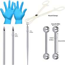 Piercing Kit With Disposable Stainless Steel Needles, Clamps, Taper For Belly Button, Nose, Septum, Nipple, Tongue, Eyebrow, Lip - Silver - View 13