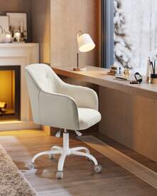 SONGMICS Sedia da Studio in Casa, Sedia Girevole, Regolabile in Altezza, Portante di 110 kg, Struttura in acciaio, Tessuto Cotone-lino Respirante, Studio, Camera da Letto, Beige Cappuccino