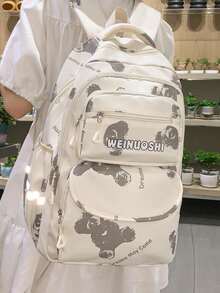 Women's Fashion Versatile Functional Backpack With Bear Print, School Backpack - Multicolor - View 5