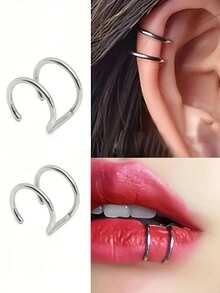 2 件女士无穿孔唇环、鼻环、朋克/摇滚不锈钢时尚身体首饰 - 假唇環 - 查看 12