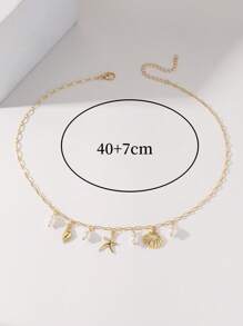 1-2pcs Starfish Shell Pearl Deco Women Summer Necklace, Beach Vacation Gold Necklace, Gift For Her, Mom Gift