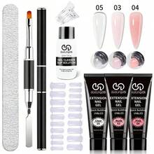 Set da 8 pezzi di gel per estensione unghie da 20ml, kit per arte di unghie con poligel, colore bianco trasparente, gel UV per unghie, forme per tip, con 20 stampi per estensione unghie e kit accessori - Multicolore - Visualizzare 1