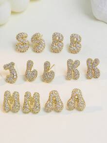 1 对泡泡首字母耳钉精致泡泡方晶锆石 26 个字母 A-Z 个性化名字耳钉情人节珠宝生日礼物适合女士和女孩 - 大號字母耳環 - 查看 2
