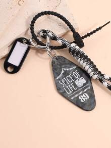 1 Piece Fashionable Women Miu Weaved Rope Keychain With Heart Shape Pendant, Versatile Bag Charm Accessory - Black and White - View 2