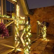 1pc Solar Powered Copper Wire Fairy Lights, 20/50/100 LED Artificial Ivy Vine Fairy String Lights With 8 Lighting Modes, Ideal For Outdoor Garden, Wall, Balcony, Fence, Tree, Wedding, Party, Restaurant Decor