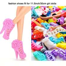 50 Pairs Random Fashion Doll Shoes Including Heels, Flats, Boots, Etc. Suitable For 11.5 Inch/30 Cm Female Dolls