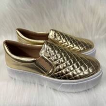 Tênis FlatForm FemininoSlip On Casual Básico Confotável Macio - Ouro Metalizado - Visão 1