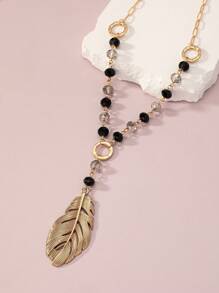 1pc Boho Zinc Alloy Rhinestone & Bead Decor Hollow Out Oval Charm Necklace For Women For Daily Decoration