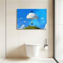 Wooden Framed Wall Art, Wrapped Canvas Vintage Prints Poster, A Cartoon Man Stands On A Hilltop Under A Cloud-Filled Sky. Pop Art, Surrealism, Cubism Style., Home Living Room Bedroom Ofice Wall Decor, Birthday Party Decor, Hanging Hardware Included - Framed, Horizontal - Framed Canvas - View 7