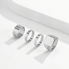 A Set Of Four Smooth Hip-Hop Minimalist Men's Street Photography Accessories Rings - Silver - View 2