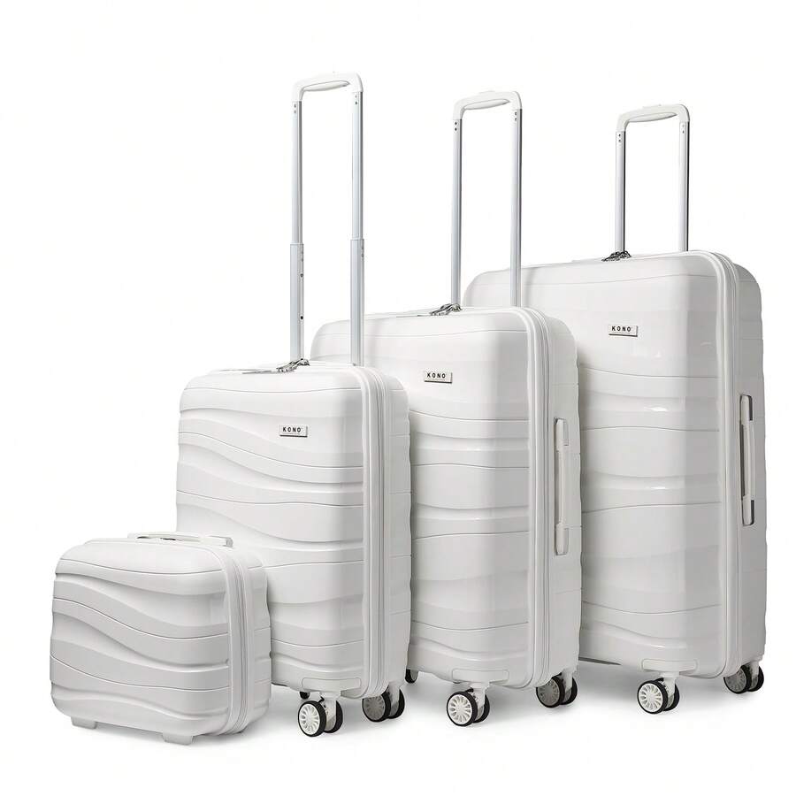 4-Piece Suitcase Set 14/20/24/28 Inches, Cosmetic Case, Hand Luggage & Check-In Suitcase Made Of PP With TSA Lock, 4 Wheels, Lightweight, Quiet, Hard Shell, Ideal For Travel, Vacation, Study, Dorm Life And As A Gift For Men And Women - 白色 - 查看 1