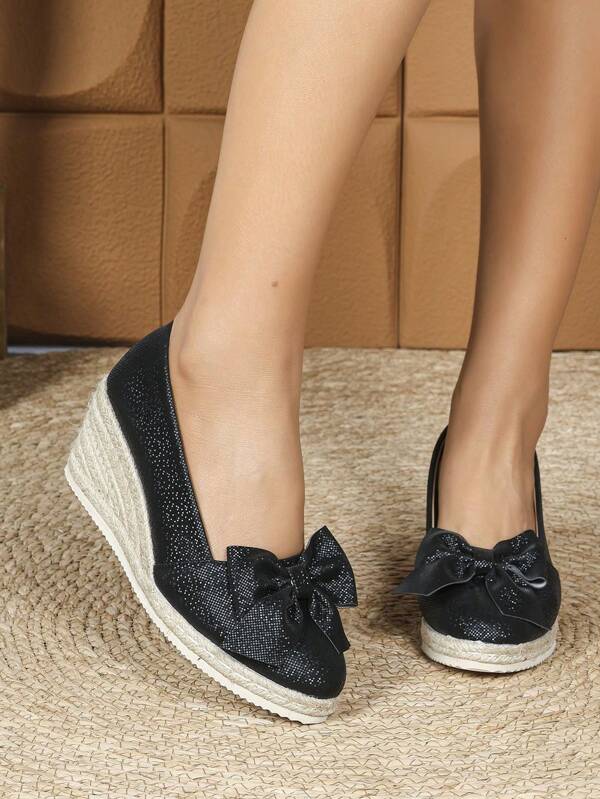 Women's Thick Sole Platform Shoes, 2025 New Arrival European & American Fashion Versatile, Simple Waterproof Wedge Design, Comfortable Casual Straw Woven Shoes