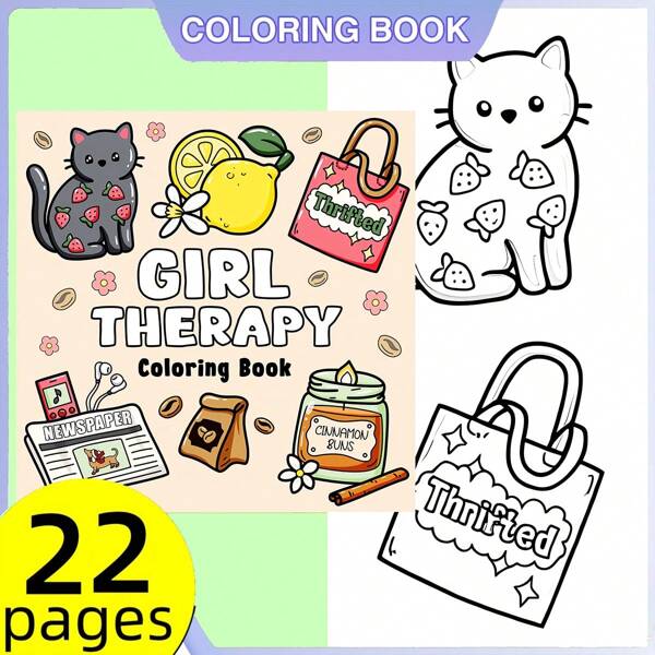 1 Stück Mädchen Therapie Malbuch, 22 Seiten, gemischte Farben Papier, Entspannung und Stressabbau, ideal für Teenager und Erwachsene, perfekt für Valentinstag, Weihnachten, Halloween, Neujahr, Geburtstage und Partys, Schulanfang