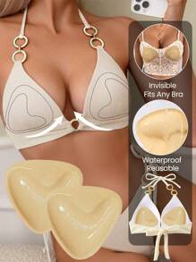 1 Pair Of Double Sided Self-Adhesive Bra Pads, Chest Pads Adhesive Pads, Reusable Padding Pads, Bra Bikini Invisible Thickened Chest Pads Waterproof For Swimming