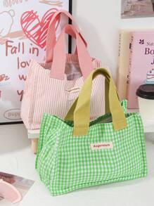 1 pieza Bolsa de almuerzo de color fresco con cuadrícula, caja de almuerzo reutilizable con asa, bolsa de almuerzo con gran capacidad para campamento, senderismo, salidas de primavera, picnics, bolsa portátil de almacenamiento de alimentos, bolsa de almuerzo linda para mujer, maestro, estudiante, trabajador de oficina