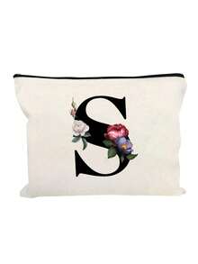 1个首字母印花字体女士化妆包，白色小包，字母A-Z，化妆包，便携式盥洗包，可重复使用化妆包，女士简约大容量旅行化妆包 - 白色 - 查看 23