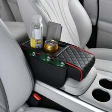 Car Center Console Height Increasing Armrest Cushion Multifunctional PU Leather Armrest Pad With Cup Holder Universal Car Armrest Pillow