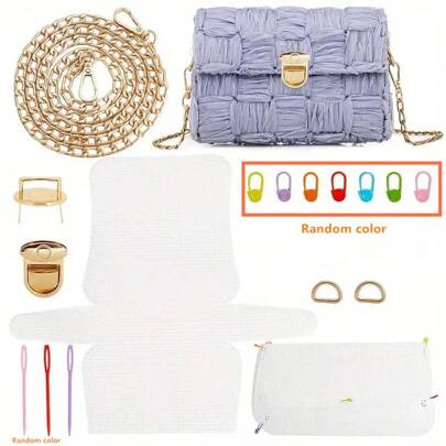Kit de tecelagem de bolsas faça você mesmo - Conjunto de artesanato de bolsa de lona plástica com corrente de meio-fio, trava de polegar, alça, fio, agulha, marcadores de ponto - Conjunto de ferramentas para bolsa de tecelagem SUPERDANT, kit de ferramentas para fazer bolsas artesanais, presentes