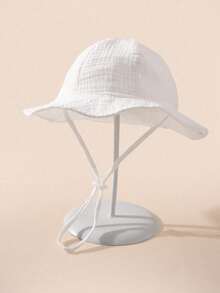 1pc Baby Solid Color Sun Hat, Breathable Beach Bucket Hat With Adjustable Drawstring, Suitable For Baby Boys And Girls In Summer