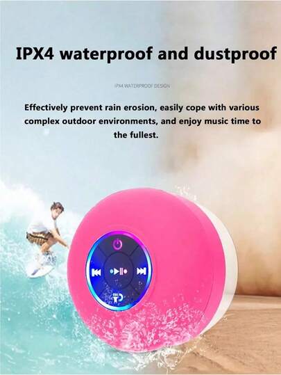 1pc Wireless Waterproof Bathroom Speaker, Waterproof Shell, RGB Lighting Atmosphere Rainbow Light, High-Definition Sound Quality, Microphone, Can Answer Calls, Long Battery Life, Rhythm Response, Wall Mounted Large Suction Cup, Dual Function Phone Holder, Compact And Portable, Skin Friendly Texture(Battery Capacity: 400mAh)