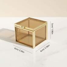 1pc Vintage Style Square Glass Jewelry Box With Golden Accents - Zipped Storage Case For Earrings, Rings, Bracelets And Necklaces. Retro Golden Transparent Glass Jewelry Box With Lid - Geometric Golden Jewelry Display And Storage Box, Home Decor Box, Suitable For Holding Accessories, Rings, Earrings, Girl/Woman Birthday Gift,For Holiday Beach, Bathroom Collection, Bedroom Collection, Large Capacity