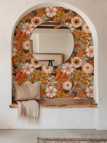 Daisy Flower Wall Mural Self Adhesive Removable Wallpaper Wildflower White/Orange/Yellow Floral With Butterflies Room Peel And Stick Wallpaper Wall Paper Wall Stickers Room Decor Wall Decor Wall Sticker