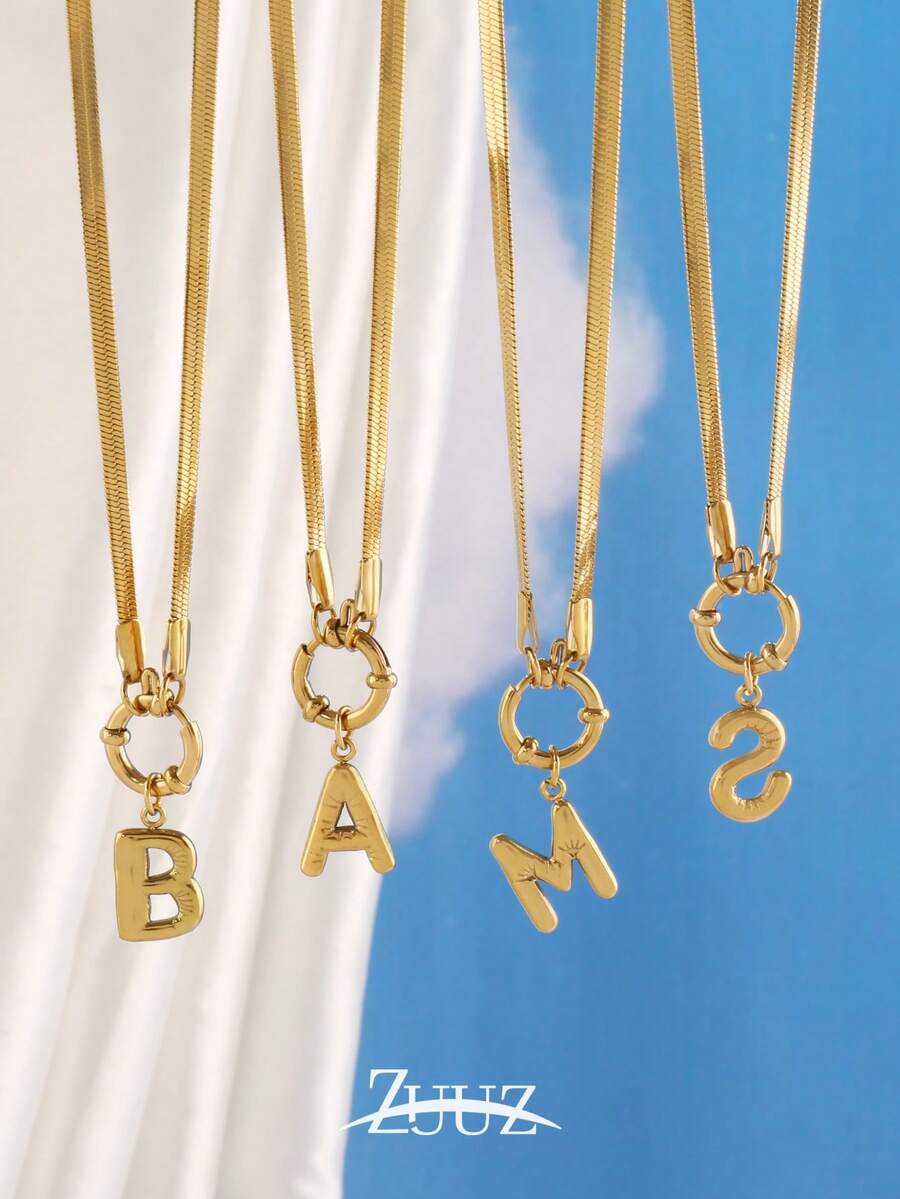 1 chiếc dây chuyền chữ 3D bằng thép không gỉ thời trang dễ thương (26 chữ cái), mặt dây chuyền chữ cái viết hoa, quà tặng trang sức cho phụ nữ - vòng cổ - Xem 1