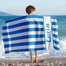 Warner Bros 1pc Custom Name Beach Towel, Stripe Pattern Beach Blanket, Super Absorbent Quick Drying Swimming Towel, Perfect For Beach Swimming Outdoor Camping Trips, Ideal Beach Essentials, Multi-Functional, Ornamental, Letter, Stylish, Modern, Colorful, Cute, Adorable, Casual, Custom, Personalised, Unique, Customized, Ideal Gifts For Him, Ideal Gifts For Her