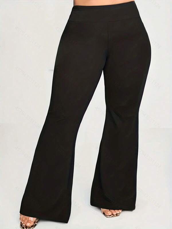 Calça Legging Flare Plus Size Feminina Preta Barra Larga Tecido Grosso Alta Elasticidade Resistente Caimento Perfeito Cintura Alta