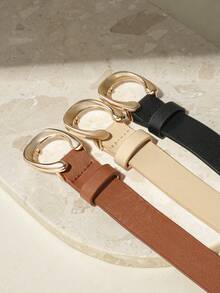 3件套金色金属扣装饰女士休闲通勤时尚腰带，适合夏季、秋季、万圣节等场合。 - 彩色 - 查看 3