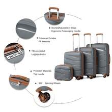 4-Piece Suitcase Set 14/20/24/28 Inches, Cosmetic Case, Hand Luggage & Check-In Suitcase Made Of PP With TSA Lock, 4 Wheels, Lightweight, Quiet, Hard Shell, Ideal For Travel, Vacation, Study, Dorm Life And As A Gift For Men And Women - 灰色 - 查看 7