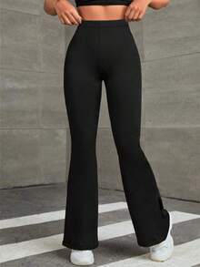 Lynfun Plus Size Women's Summer Outdoor Leggings - High Waist Stretchy Yoga Pants, Workout Tights, Flared Lounge Pants For Fitness & Casual - Black - View 5