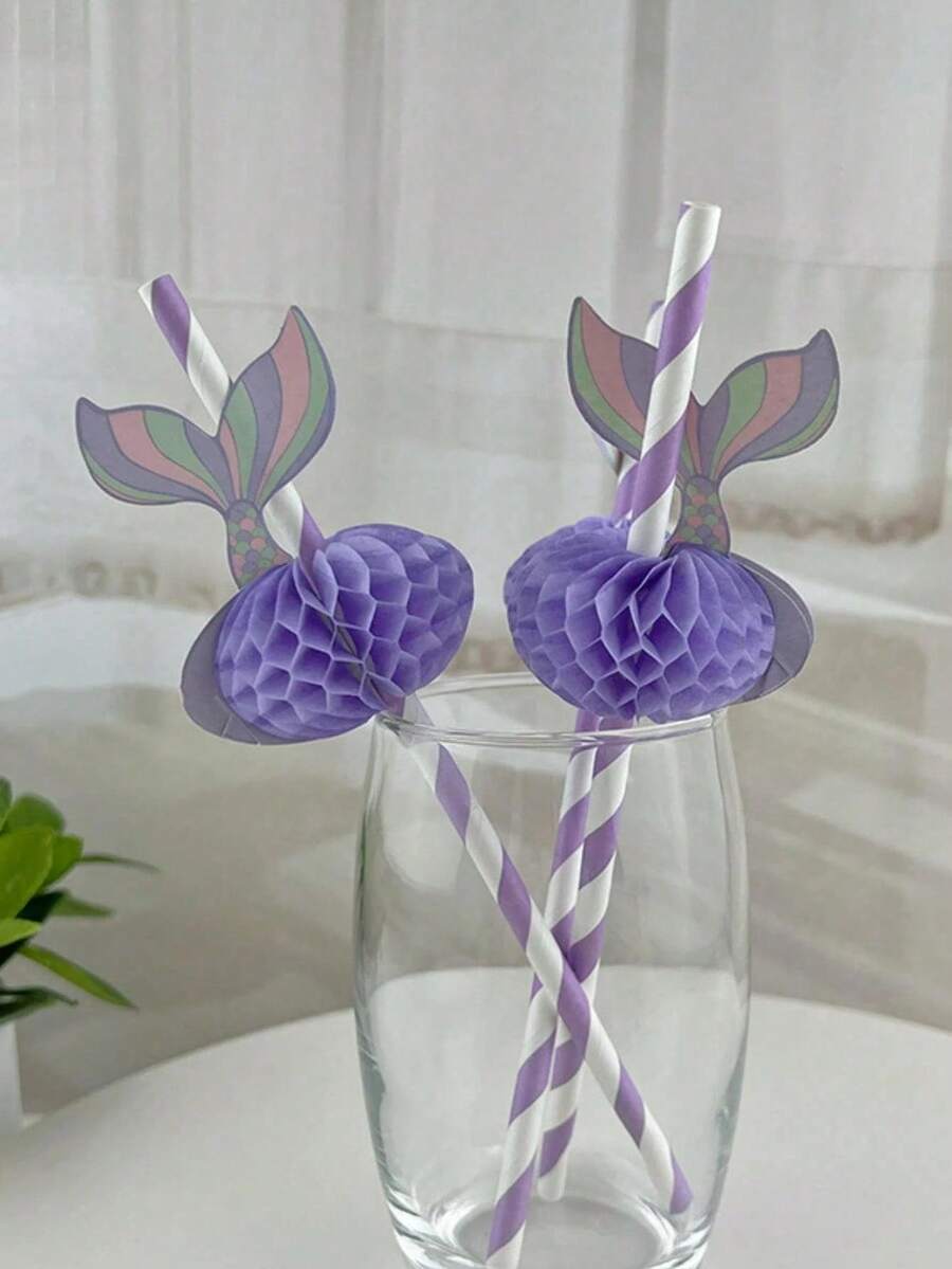 30PCS Mermaid Paper Straws,Wedding Decor,Baby Shower Party Decorations,Baby Stuff,Birthday Decoration Straws,Mermaid Party Stuff,Flower Girl Basket Wedding Decoration Straws,Wedding Items,Cool Summer Swimming Pool Party Paper Straw, Party Supplies - Multicolor - View 1