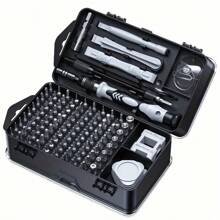 115-częściowy wielofunkcyjny zestaw precyzyjnych śrubokrętów z magnetycznym zestawem narzędzi naprawczych, z ergonomiczną, antypoślizgową konstrukcją i konstrukcją ze stali chromowo-wanadowej w kolorze szarym, odpowiedni do naprawy smartfonów, laptopów, zegarków i innych urządzeń elektronicznych, zawierający ponad 20 końcówek śrubokrętów o różnych kształtach, w tym sześciokątne, Torx i płaskie
