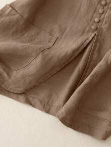 艺术亚麻马甲外套新款单排扣叠层无袖上衣极简短款女式上衣，夏季亚麻女裙，复古波西米亚风半身裙