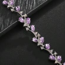 Elegante brazalete multicapa incrustad0 con circonita cúbica con diseño floral, de ramas y flores de ciruelo, de moda y versátil para salidas de verano, accesorio brillante, regalo perfecto para el Día de la Madre, fiesta de graduación