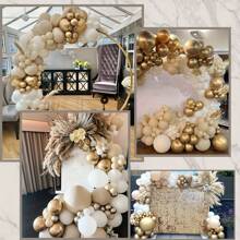 126 piezas Juego de arco y corona de globos dorados con arena blanca, globos blancos y dorados de látex metálico, adecuado para decoración de bodas de estilo bohemio, despedidas de soltera, fiestas de compromiso, cumpleaños, decoración del baño, aniversarios y decoración del hogar.