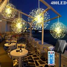 4-In-1 Hanging Sunflower String Lights, 240/360/480 LED Fireworks Fairy Lights With Remote Control, 8 Modes, Ideal For Outdoor Garden, Wedding, Christmas Party Decorations (Warm White)