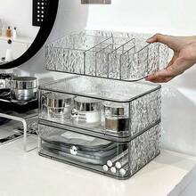 1pc PET Material Transparent Gray Color Luxury Dressing Table Top, Office Desk, Stationery Storage Box, Glacier Pattern,Back To School,School Supplies - Single Piece - View 2