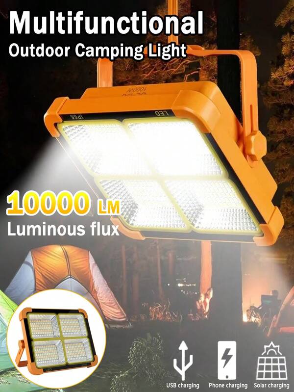 1pc High Power Solar Rechargeable Work Light High Lumen Portable Floodlight With Magnetic Base, IP66 Waterproof 5 Mode LED Workplace Lighting Flashlight For Mechanics Camping, Fishing, Automotive Repairs Summer